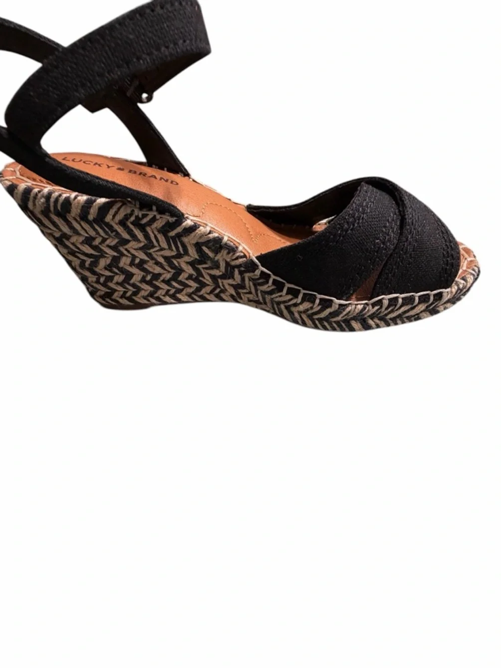 Lucky Brand Black Crisscross Wedge Sandals